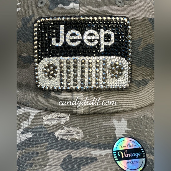 NWT Handmade, Camouflage & Distressed Jeep Girl Bling Ball Cap 100% Cotton - Picture 3 of 10